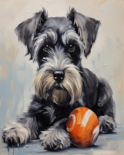 YarnAdventures Tier Hund DIY Malen nach Zahlen,Niedlicher Schnauzer-Haustierhund,Malen nach Zahlen für Erwachsene und Kinder,nach Zahlen Kits auf Leinwand Kunsthandwerk,16x20in von YarnAdventures