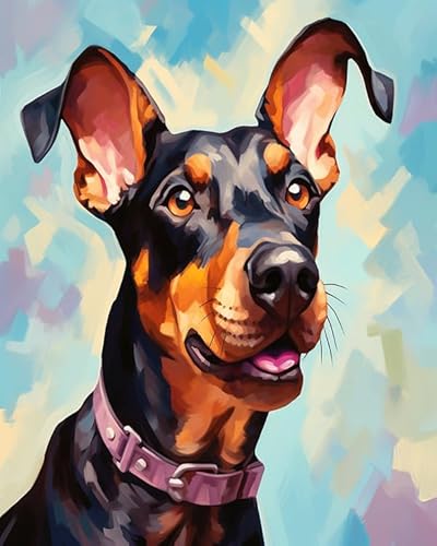 YarnAdventures Tier Hund DIY Malen nach Zahlen Erwachsene,Niedlicher Dobermann Pinscher Hund,Malen nach Zahlen Kits auf Leinwand Kunsthandwerk Geschenk für Home Wall Deco,40x50cm von YarnAdventures