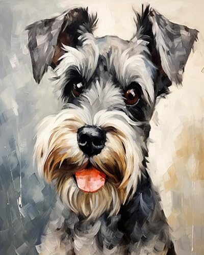 YarnAdventures Tier Hund DIY Malen nach Zahlen Erwachsene,Niedlicher Schnauzer-Haustierhund,Malen nach Zahlen Kits auf Leinwand Kunsthandwerk Geschenk für Home Wall Deco,40x50cm von YarnAdventures