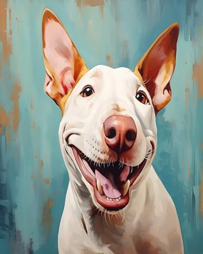 YarnAdventures Tier Hund DIY Malen nach Zahlen für Erwachsene Kinder,Niedliches Bullterrier-Haustier,Malen nach Zahlen Kits auf Leinwand mit Pinseln für Home Wall Decor,16x20in von YarnAdventures