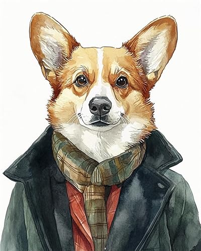 YarnAdventures Tier Hund DIY handgemaltes ölgemälde set für erwachsene,Corgi trägt Kleidung,Malen nach Zahlen Kits auf Leinwand Kreative Heimdekoration,Geschenk,Weihnachten,16x20in ohne Rahmen von YarnAdventures