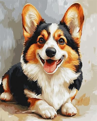 YarnAdventures Tier Hund Malen Nach Zahlen Erwachsene,Corgi,DIY Handgemalt Ölgemälde Kit für Anfänger,kreatives Geschenk Home Haus Deko,40x50cm ohne Rahmen von YarnAdventures