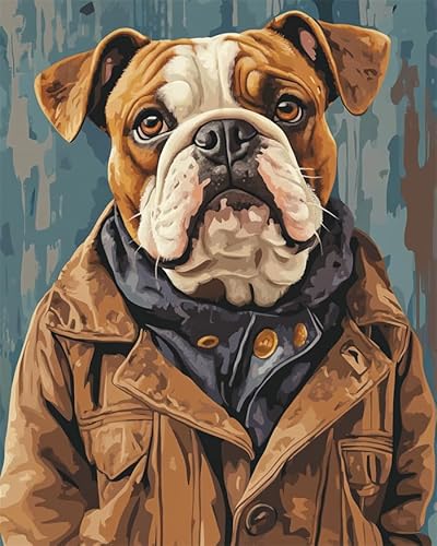 YarnAdventures Tier Hund Malen Nach Zahlen Erwachsene,Englische Bulldogge trägt Kleidung,Paint by Numbers DIY Acrylpigment ölgemäLde Kit für Art Home Decor,40x50cm Ohne Rahmen von YarnAdventures