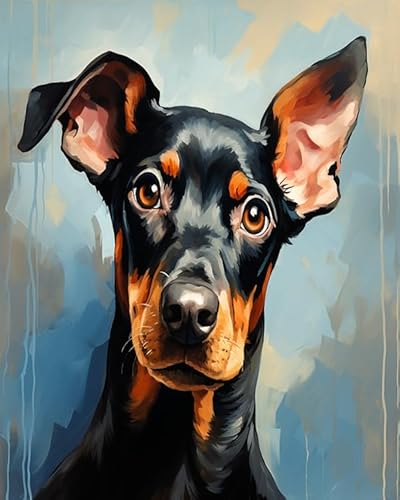 YarnAdventures Tier Hund Malen Nach Zahlen Erwachsene,Niedlicher Dobermann Pinscher Hund,DIY Handgemalt Ölgemälde Kit für Anfänger,kreatives Geschenk Home Haus Deko,40x50cm von YarnAdventures