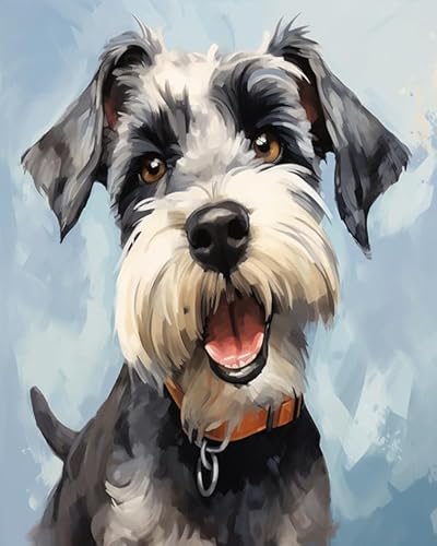 YarnAdventures Tier Hund Malen Nach Zahlen Erwachsene,Niedlicher Schnauzer-Haustierhund,DIY Handgemalt Ölgemälde Kit für Anfänger,kreatives Geschenk Home Haus Deko,40x50cm von YarnAdventures