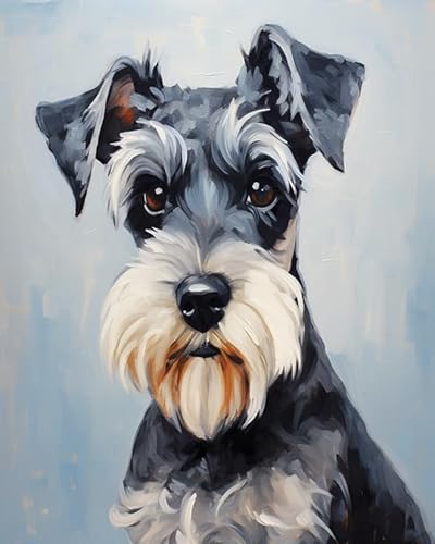 YarnAdventures Tier Hund Malen Nach Zahlen Erwachsene,Niedlicher Schnauzer-Haustierhund,Paint by Numbers DIY Acrylpigment ölgemäLde Kit für Art Home Decor,40x50cm von YarnAdventures