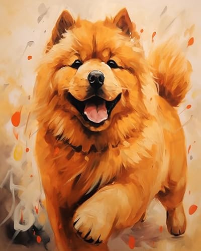 YarnAdventures Tier Hund Malen Nach Zahlen Erwachsene,Süßes Chow-Chow-Haustier,Paint by Numbers DIY Acrylpigment ölgemäLde Kit für Art Home Decor,40x50cm von YarnAdventures