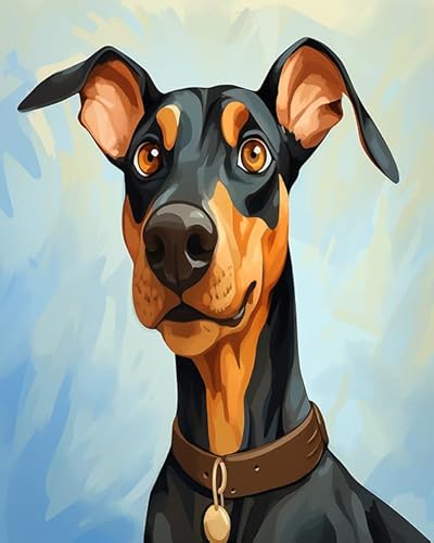 YarnAdventures Tier Hund Malen Nach Zahlen Kinder Anfänger,Niedlicher Dobermann Pinscher Hund,DIY Ölgemälde Leinwand Kit für Geschenke und Home Wand Dekor,40x50cm von YarnAdventures