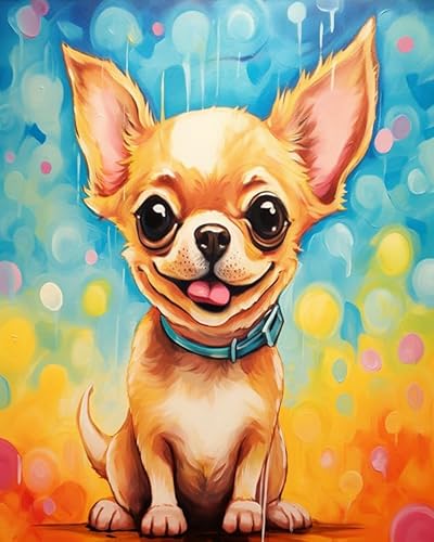 YarnAdventures Tier Hund Malen Nach Zahlen Kinder Anfänger,Süßes Chihuahua-Haustier,DIY Ölgemälde Leinwand Kit für Geschenke und Home Wand Dekor,40x50cm von YarnAdventures