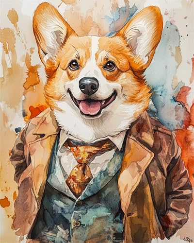 YarnAdventures Tier Hund Malen Nach Zahlen Kits für Erwachsene,Corgi trägt Kleidung,DIY Handgemalt Ölgemälde Set mit 3 Pinseln und Acrylfarbe zur Heimdekoration,16x20in ohne Rahmen von YarnAdventures