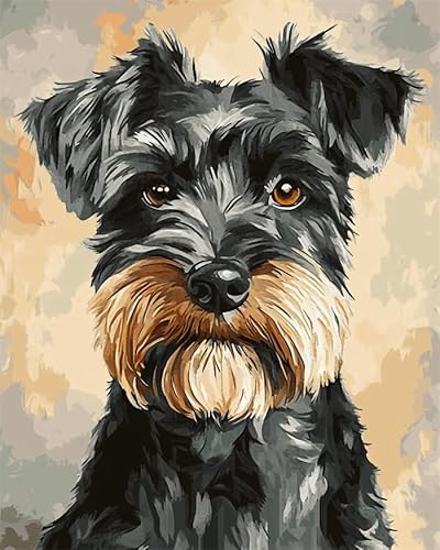 YarnAdventures Tier Hund Malen Nach Zahlen Kits für Erwachsene,Schnauzer,DIY Handgemalt Ölgemälde Set mit 3 Pinseln und Acrylfarbe zur Heimdekoration,16x20in ohne Rahmen von YarnAdventures