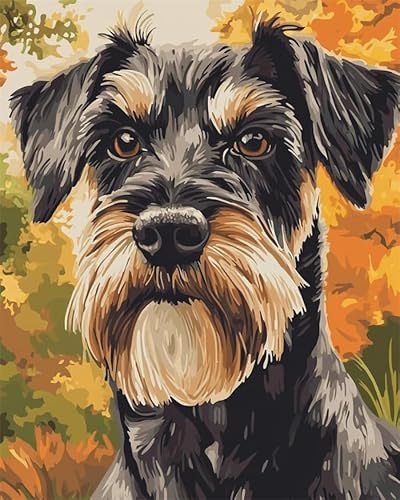 YarnAdventures Tier Hund Malen nach Zahlen,Schnauzer,DIY handgemalte Kits,Kunstwerk für Heimdekoration,Geschenk für Erwachsene,Anfänger,Kinder,40x50cm ohne Rahmen von YarnAdventures