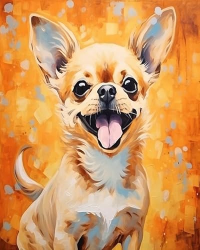 YarnAdventures Tier Hund Malen nach Zahlen,Süßes Chihuahua-Haustier,DIY handgemalte Kits,Kunstwerk für Heimdekoration,Geschenk für Erwachsene,Anfänger,Kinder,40x50cm von YarnAdventures