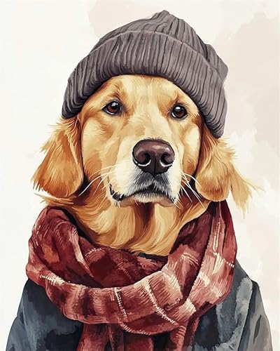 YarnAdventures Tier Hund Malen nach Zahlen Erwachsen,Golden Retriever trägt Kleidung,DIY Öl Malen nach Zahlen Kits auf Leinwand Malen nach Zahlen mit Pinseln Kunsthandwerk,40x50cm ohne Rahmen von YarnAdventures