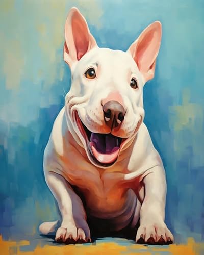 YarnAdventures Tier Hund Malen nach Zahlen Kits auf Leinwand,Niedliches Bullterrier-Haustier,Malen Nach Zahlen mit Pinseln und Acrylfarben Handgemalt Ölgemälde Kits für Home Decor,40x50cm von YarnAdventures