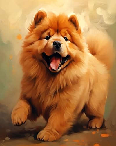 YarnAdventures Tier Hund Malen nach Zahlen Kits auf Leinwand,Süßes Chow-Chow-Haustier,Malen Nach Zahlen mit Pinseln und Acrylfarben Handgemalt Ölgemälde Kits für Home Decor,40x50cm von YarnAdventures