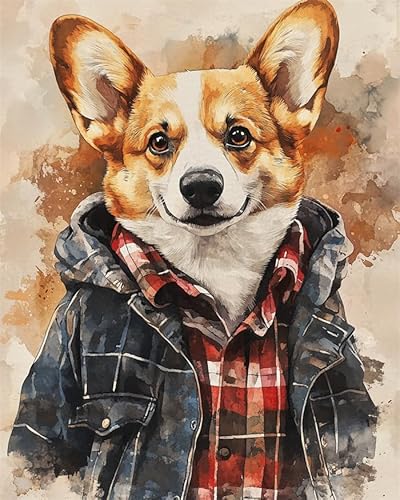 YarnAdventures Tier Hund Paint by Numbers for Beginner,Corgi trägt Kleidung,Oil Painting by Numbers Kits,Paint Kits Canvas Gifts Arts Crafts for Home Decor,40x50cm ohne Rahmen von YarnAdventures