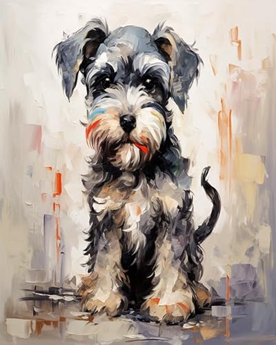 YarnAdventures Tier Hund Painting by Numbers Kit for Adults,Niedlicher Schnauzer-Haustierhund,DIY Canvas Oil Painting Kit for Kids or Beginner Paint Kit for Home Wall Decor Gift,40x50cm von YarnAdventures