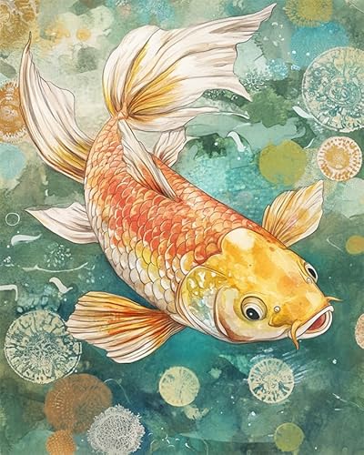 YarnAdventures Tier Malen Nach Zahlen Erwachsene,Koi-Fische,Malen Nach Zahlen Kinder Anfänger,DIY Handgemalt Ölgemälde Leinwand für Home Décor,16x20in ohne Rahmen von YarnAdventures