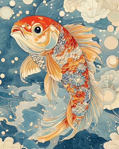 YarnAdventures Tier Malen Nach Zahlen Erwachsene,Koi-Fische,Paint by Numbers DIY Acrylpigment ölgemäLde Kit für Art Home Decor,40x50cm Ohne Rahmen von YarnAdventures