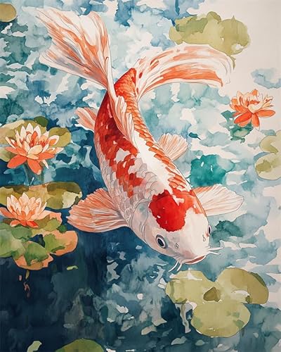 YarnAdventures Tier Malen Nach Zahlen Für Erwachsene Anfänger,Koi-Fische,Malen Nach Zahlen Kits DIY Acrylmalerei Für Erwachsene Kinde Kunsthandwerk,40x50cm ohne Rahmen von YarnAdventures