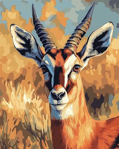 YarnAdventures Tier Malen nach Zahlen,Antilope,DIY handgemalte Kits,Kunstwerk für Heimdekoration,Geschenk für Erwachsene,Anfänger,Kinder,40x50cm ohne Rahmen von YarnAdventures