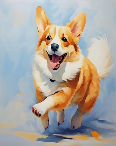 YarnAdventures Tiere Hunde DIY Malen nach Zahlen Erwachsene,Süße Corgi-Welpen als Haustiere,Malen nach Zahlen Kits auf Leinwand Kunsthandwerk Geschenk für Home Wall Deco,40x50cm von YarnAdventures