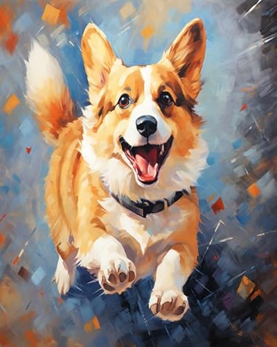 YarnAdventures Tiere Hunde Malen Nach Zahlen Kits für Erwachsene,Süße Corgi-Welpen als Haustiere,DIY Handgemalt Ölgemälde Set mit 3 Pinseln und Acrylfarbe zur Heimdekoration,16x20in von YarnAdventures