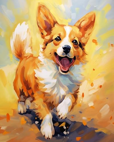 YarnAdventures Tiere Hunde Malen nach Zahlen Kits auf Leinwand,Süße Corgi-Welpen als Haustiere,Malen Nach Zahlen mit Pinseln und Acrylfarben Handgemalt Ölgemälde Kits für Home Decor,40x50cm von YarnAdventures