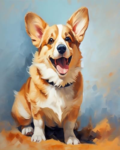 YarnAdventures Tiere Hunde Painting by Numbers Kit for Adults,Süße Corgi-Welpen als Haustiere,DIY Canvas Oil Painting Kit for Kids or Beginner Paint Kit for Home Wall Decor Gift,40x50cm von YarnAdventures