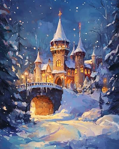 YarnAdventures Weihnachten Painting by Numbers Kit for Adults,Wald Schneeschloss,DIY Canvas Oil Painting Kit for Kids or Beginner Paint Kit for Home Wall Decor Gift,40x50cm von YarnAdventures