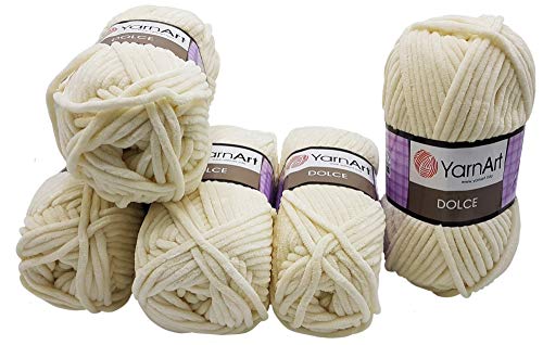 5 x 100 Gramm YarnArt Dolce Strickwolle, Babywolle , 500 Gramm Wolle Super Bulky (Creme 745) von YarnArt Dolce