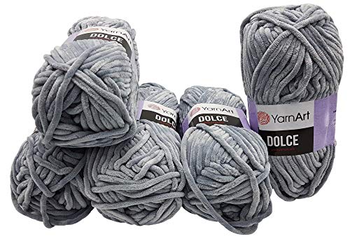 5 x 100 Gramm YarnArt Dolce Strickwolle, Babywolle , 500 Gramm Wolle Super Bulky (grau 782) von YarnArt Dolce