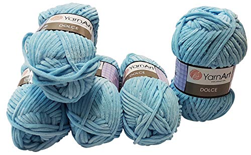 5 x 100 Gramm YarnArt Dolce Strickwolle, Babywolle , 500 Gramm Wolle Super Bulky (hellblau 749) von YarnArt Dolce