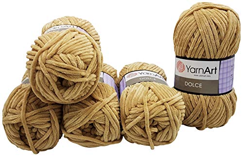 5 x 100 Gramm YarnArt Dolce Strickwolle, Babywolle , 500 Gramm Wolle Super Bulky (hellbraun 747) von YarnArt Dolce