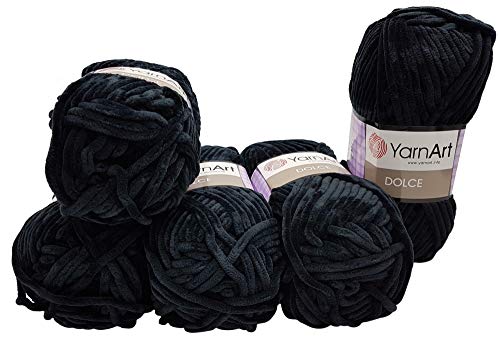 5 x 100 Gramm YarnArt Dolce Strickwolle, Babywolle , 500 Gramm Wolle Super Bulky (schwarz 742) von YarnArt Dolce