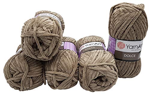 5 x 100 Gramm YarnArt Dolce Strickwolle, Babywolle , 500 Gramm Wolle Super Bulky (taupe 754) von YarnArt Dolce