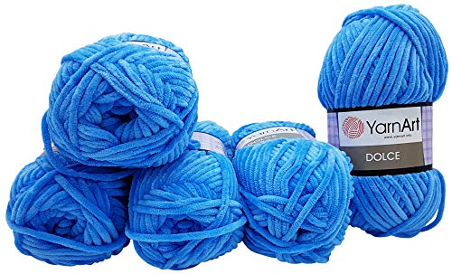 YarnArt Dolce 5 x 100 Gramm Strickwolle, Babywolle, 500 Gramm Wolle Super Bulky (blau 777) von YarnArt Dolce