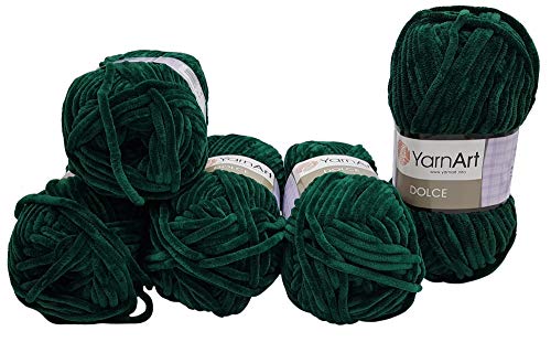 YarnArt Dolce 5 x 100 Gramm Strickwolle, Babywolle, 500 Gramm Wolle Super Bulky (dunkelgrün 774) von YarnArt Dolce