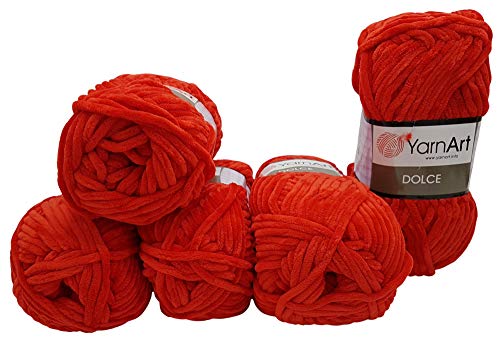 YarnArt Dolce 5 x 100 Gramm Strickwolle, Babywolle, 500 Gramm Wolle Super Bulky (rot 748) von YarnArt Dolce