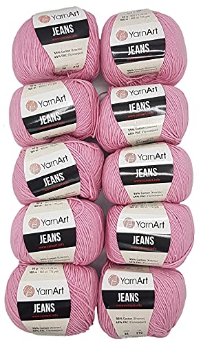 10 x 50g Strickwolle YarnArt Jeans einfarbig mit 55% Baumwolle, 500 Gramm Wolle uni (rosa 36) von Yarn Art