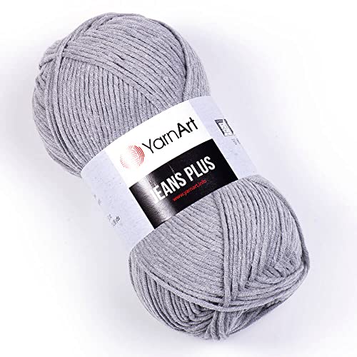 4 Knäuel (Knäuel) YarnArt Jeans Plus Garn, 55% Baumwolle, 45% Polyacryl, jeder Knäuel 100 g, 160 m, Garngewicht: 4: Worsted-Aran, (46 - Grau) von Yarn Art