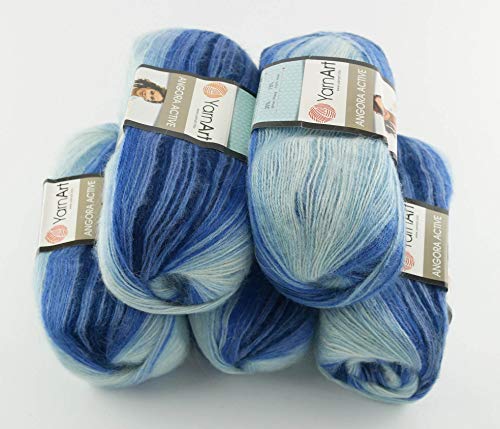 YarnArt 5 x 100 g Angora Active Batik Wolle Mehrfarbig mit Farbverlauf 500 Gramm Wolle mit 25% Mohair-Anteil türkische Wolle (842) von Yarn Art