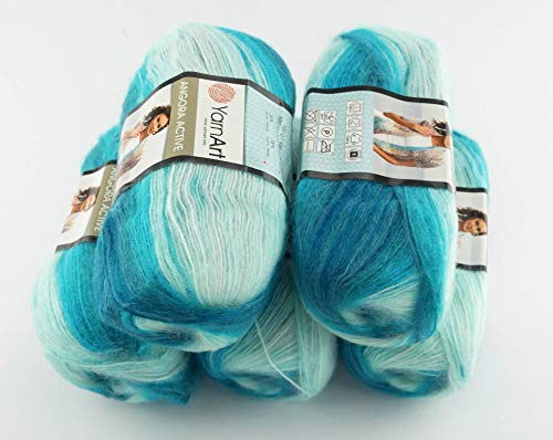 YarnArt 5 x 100 g Angora Active Batik Wolle Mehrfarbig mit Farbverlauf 500 Gramm Wolle mit 25% Mohair-Anteil türkische Wolle (845) von YarnArt