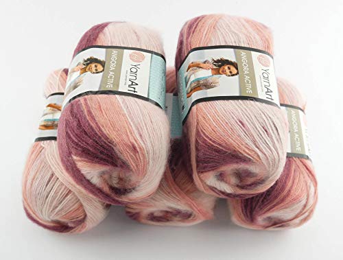 YarnArt 5 x 100 g Angora Active Batik Wolle Mehrfarbig mit Farbverlauf 500 Gramm Wolle mit 25% Mohair-Anteil türkische Wolle (846) von Yarn Art