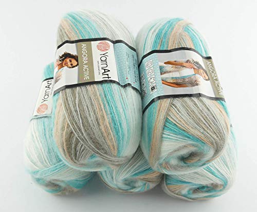 YarnArt 5 x 100 g Angora Active Batik Wolle Mehrfarbig mit Farbverlauf 500 Gramm Wolle mit 25% Mohair-Anteil türkische Wolle (852) von Yarn Art