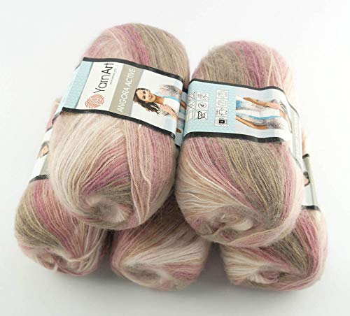 YarnArt 5 x 100 g Angora Active Batik Wolle Mehrfarbig mit Farbverlauf 500 Gramm Wolle mit 25% Mohair-Anteil türkische Wolle (853) von Yarn Art