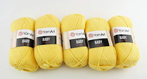 YarnArt Baby Wolle 5 x 50g Strickwolle 250 Gramm Wolle zum Stricken und Häkeln Babywolle türkische Wolle (gelb 315) von YarnArt