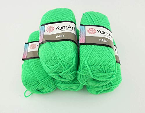 Yarn Art Baby Wolle 5 x 50g Strickwolle 250 Gramm Wolle zum Stricken und Häkeln Babywolle türkische Wolle (grün 8233) von Yarn Art