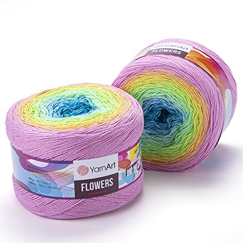 YarnArt Blumengarn, 55 % Baumwolle, 45 % Acryl, 250 g, mehrfarbiges Baumwollgarn, Regenbogen-Häkelgarn, Frühling, Sommer 2, Sportgarn (312) von YarnArt